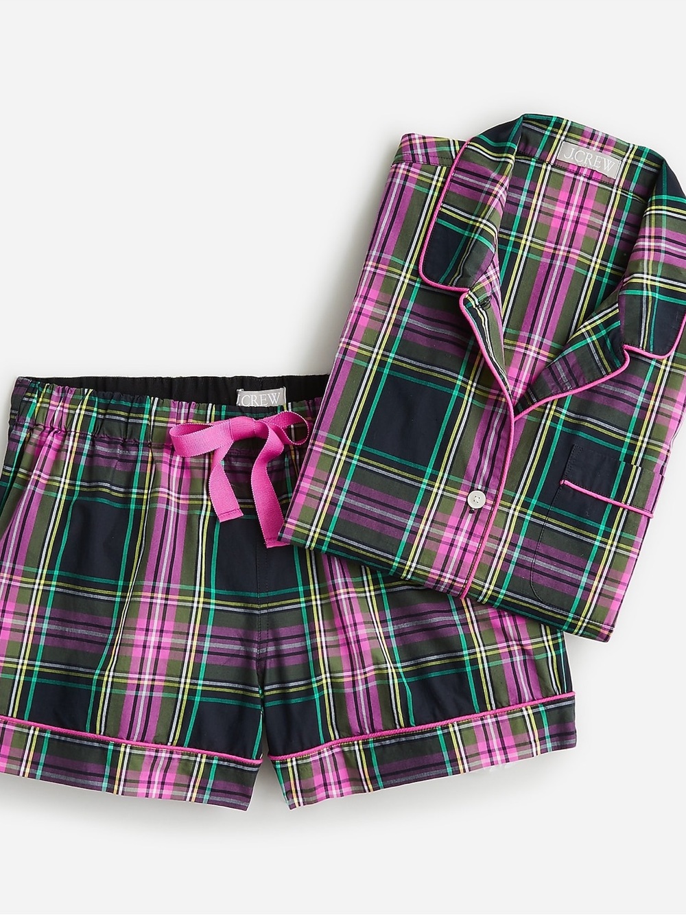 J. Crew Cotton Poplin Stewart Tartan Print Long Sleeve Pajama Short Set XXL